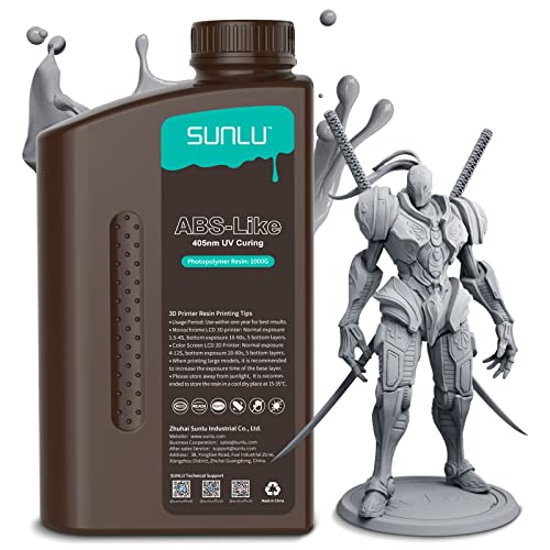 SUNLU ABS-Like Resina para impressora 3D 1kg, resina rápida de cura, UV de 405 nm, para impressão 3D de LCD/DLP/SLA, não fragil e alta precisão, gris 1000g