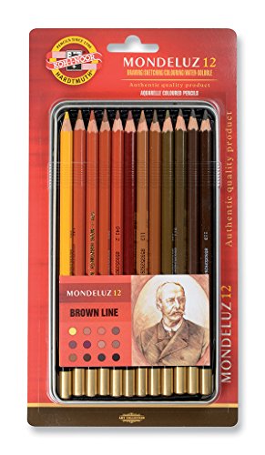 Koh-I-Noor Mondeluz - Lápices de colores para acuarela (12 unidades), colores marrones
