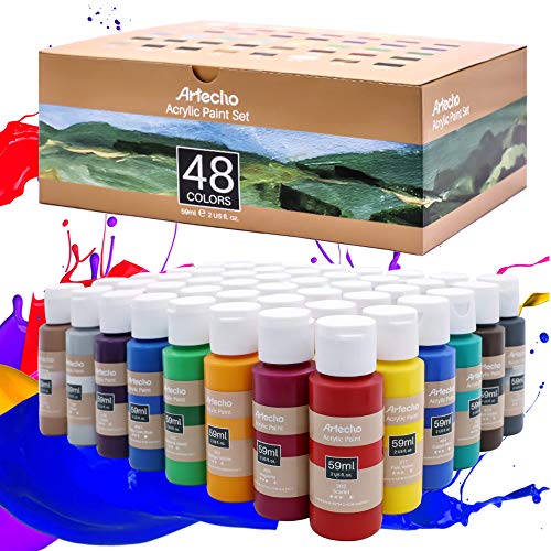Artecho Pinturas Acrilicas 48 × 59 ml, Acrylic Paint Set, Impermeable y resistente a la luz, para Lienzos, Tela, Madera, Cristal, Piedras.