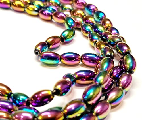 Perlas de hematita ovaladas de 8 mm, arco iris, hematita, no magnéticas, hematita, arcoíris, piedras preciosas, 48 unidades, 1 hebra