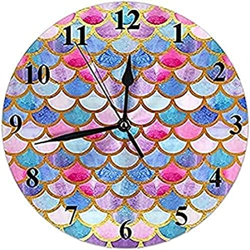 Reloj de Pared Sirena Escalas Reloj de Pared Acuarela Geométrica Peces Escamas Reptilianas Brillante Verano Silencioso No Tictac Reloj Redondo Batería Decorativa Op
