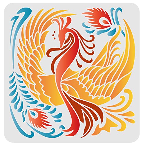 FINGERINSPIRE Plantilla Phoenix para Pintar 30x30cm Plantilla de pájaro fénix Plantilla de Dibujo de pájaro de Fuego Plantilla de aerógrafo para Pintar en Madera, Suelo, Muebles, Pared y Papel