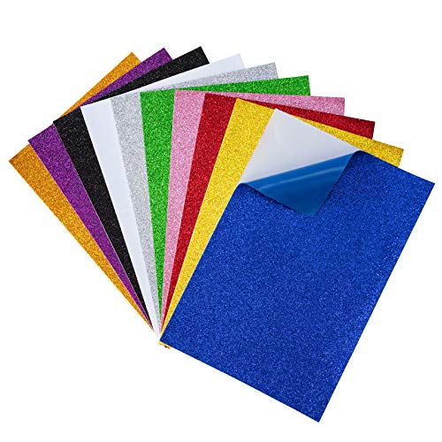 Papel Goma Eva, Cartulina con Purpurina Adhesivas, A4 Colorido Chispa de Brillo Hojas de Espuma para Manualidades y Artesanías de Bricolaje, Niños Decoración (10 Colores)