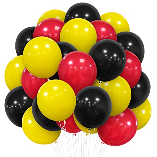 Globos Rojos Negros Amarillos 12 Pulgadas, 60 Globos de Látex para Fiestas para Ratón de Dibujos Animados Mariquita Cumpleaños Bodas Aniversario, Bautizos Comunion Baby Shower