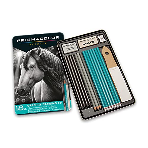 PRISMACOLOR Premier lápices de grafito Drawing con gomas de borrar y sacapuntas, color negro 18-Piece Set