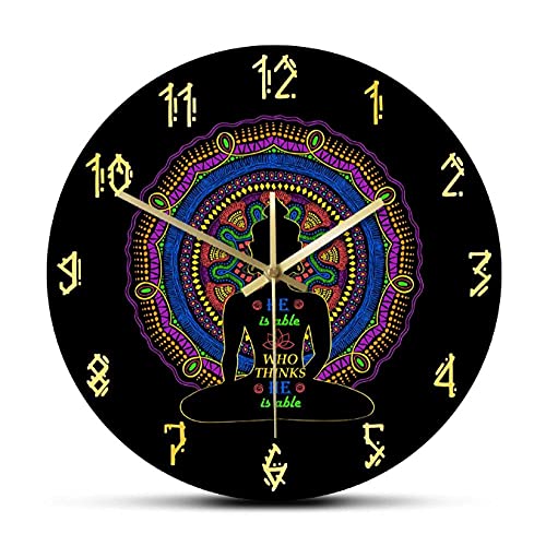 JKLMZYT Él es Capaz quien Piensa Que es Capaz Buda Silueta Mandala Diseño Reloj de Pared Estudio de Yoga Decoración de Arte Zen Reloj de Pared silencioso colgante-30X30cm