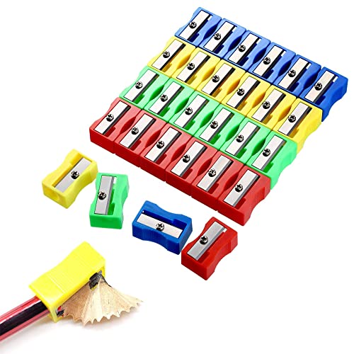 MINGZE 48 piezas Sacapuntas de lápiz, sacapuntas de lápiz del solo agujero plástico del PDA para el uso de la oficina de la escuela, 4 colores