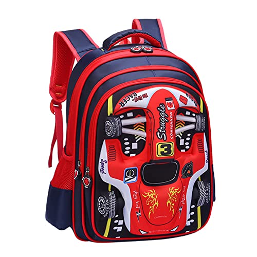 Lanmino Mochila Escolar de Coche de Carreras para niños Dibujos Animados, Mochila Escolar Ligera Impermeable, Mochila Transpirable para Estudiantes guardería,Red-L