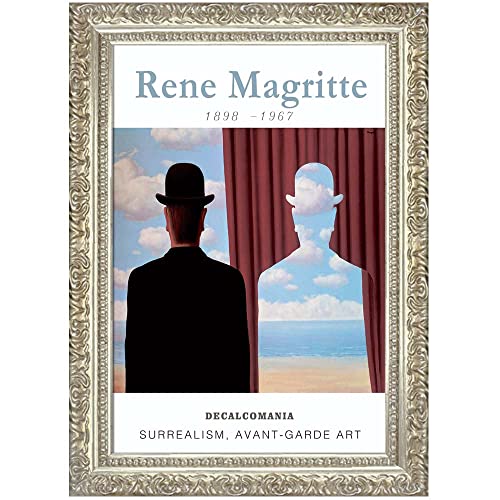 BIIONE Rene Magritte Lienzo Pintura al óleo Imprimir en Lienzo-Póster-Reproducción Decoración de Pared Listo para Colgar《Decalcomania-S》60x90cm Marco de relieve plateado amplio