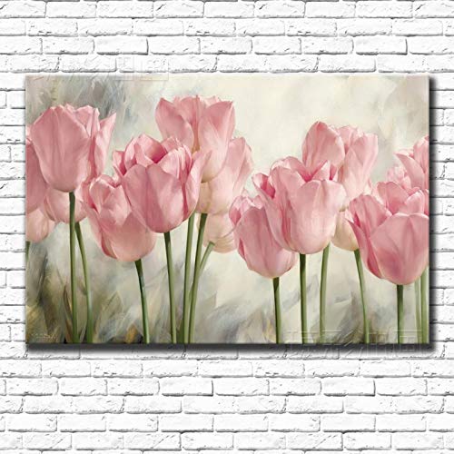 FLeage Lienzo impreso tulipán planta flores pintura al óleo tienda frente decoración del hogar pintura decoración sala de estar arte de la pared - sin marco 60x80cm
