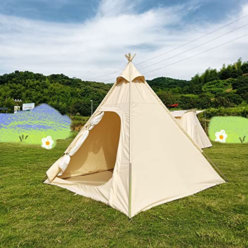 Al Aire Libre 2M Algodón Lienzo 2-3 Personas 3 Estaciones Campana Teepee Tienda de campaña con Doble Puerta Spire Carpa Pirámide Tiendas de campaña para la Familia de Camping