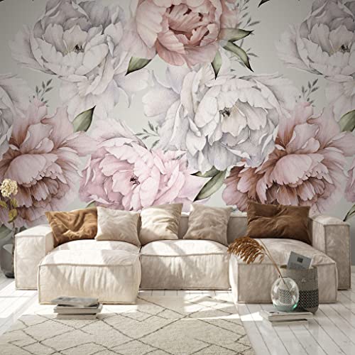 Art Murals Papel pintado vinilo, 420 x 280 cm, Flores, peonías en acuarela, papel pintado para habitación infantil, salón, dormitorio