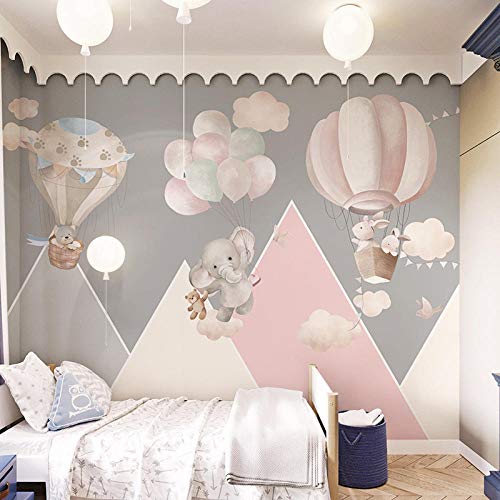Papel tapiz gris para habitación de niños, papel tapiz de dibujos animados para dormitorio de niña, globo aerostático Pared Pintado Papel tapiz 3D Decoración dormitorio sala sofá mural-400cm×280cm