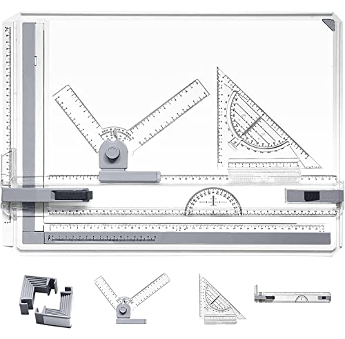 NOTENS Tablero de dibujo A3, juego de tablero de dibujo con movimiento paralelo y ángulo ajustable, sistema métrico herramientas técnicas de dibujo arte arquitectónico gráfico