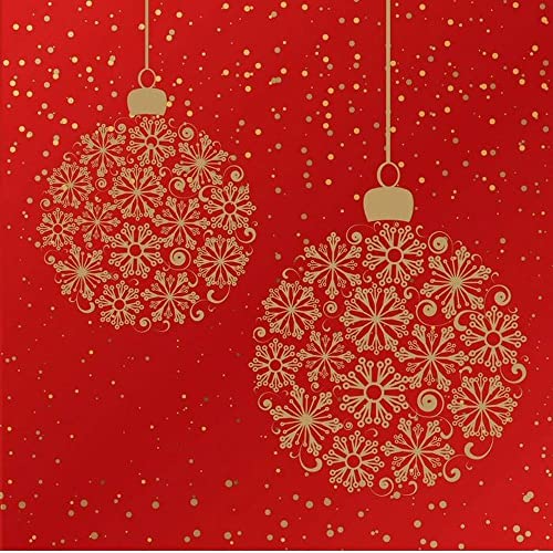 16 servilletas con relieve navideño, bolas doradas en rojo, como decoración de mesa, servilletas de papel con diseño. También para decoupage y decoupage (33 x 33 cm)
