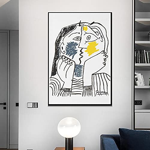 DAFLER Reproducción de obras de arte de Pablo Picasso The Kiss 1979 para camiseta, impresiones en lienzo de Picasso famosas imágenes artísticas de decoración de pared 30x50cm sin marco