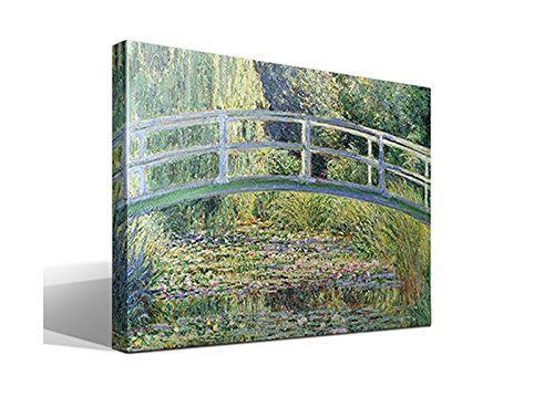 Cuadro wallart - El Puente Japones o Puente de los Nenúfares - Impresión sobre Lienzo de Algodón 100% - Bastidor de Madera 3x3cm - Ancho: 55cm - Alto: 40cm