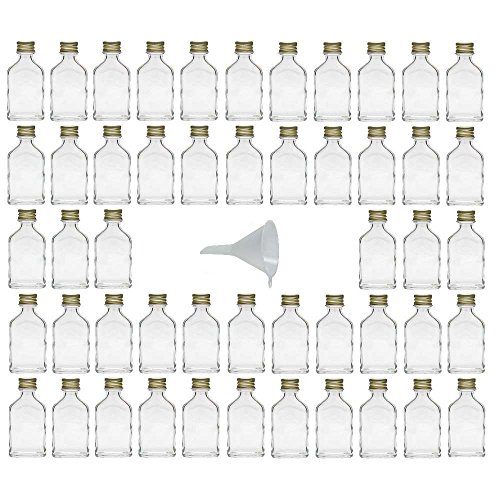 Viva-artículos de Uso doméstico - 50 Mini-Botellas de Vidrio 20 ml con tapón de Rosca para llenar Incluye Embudo diámetro 5 cm