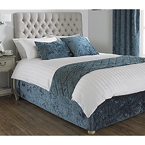 Paoletti Riva Verona - Camino de cama grande, color azul verdoso, tacto aterciopelado, diseño de colcha de diamante, 100% poliéster, 50 x 200 cm, diseño en el Reino Unido