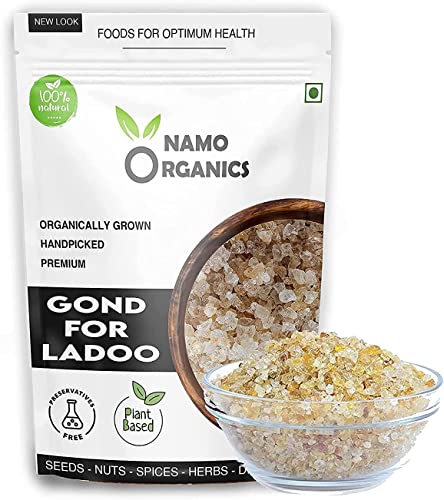 AOZA Namo Organics GOND LADOO WALA (goma comestible de acacia salvaje) - 500 g | Babool Gond para Ladoo | Kikar, Dink, goma árabe | 100% auténtica, de grado alimenticio, procedente del bosque
