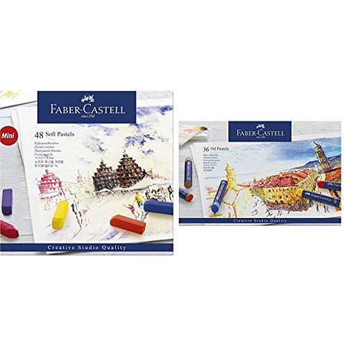 Faber-Castell 128248 - Estuche de cartón con 48 tizas pastel, mini, multicolor + 127036 - Estuche de cartón con 36 pasteles de aceite, multicolor