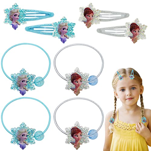 8 Piezas Orquillas Hielo Reina Princesa,gomas pelo niña,Horquillas Bebe Niña,Horquillas Elsa,Dibujos Animados Pinza Pelo,Princesa Horquillas, para accesorios pelo niña(Azul,Blanco)