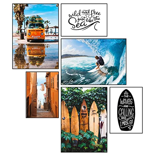 GREAT ART® Mood Poster Set Surfer | 6 elegantes murales modernos collage deco | 3X DIN A2 y 3X DIN A3 | playa palmeras olas surf deporte mar aventura vacaciones | sin marco