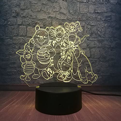 Colyya Winnie Family Night Light Baby Story Lighting - Lámpara de dibujo animado 3D LED con ilustración de la figura de la bombilla de colores que cambian la decoración de la mesa en la casa