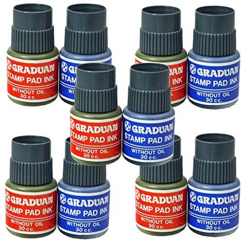 Tinta China PACK 10 uds (5 rojo + 5 Azul) GRADUAN Stamp Pad Ink 30cc. (sin aceite)