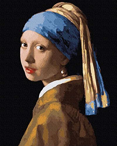 Artnapi Pintar por números Adultos Niños Kits CON MARCO 40 x 50 cm (Jan Vermeer Girl con un pendiente de perlas) - Pintura al óleo sobre lienzo DIY Regalo - Anti-estrés, aprender a pintar