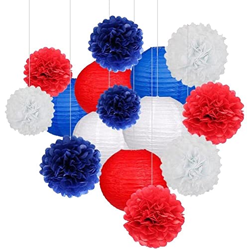 15 Unidades/Juego de farolillos de Papel y Bolas de pompón, decoración Colgante, Farol Redondo Colorido para Bodas, Fiestas, decoración de Patios