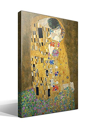 cuadrosfamosos.es - Cuadro wallart - El Beso de Gustav Klimt - Impresión sobre Lienzo de Algodón 100% - Bastidor de Madera 3x3cm - Ancho: 40cm - Alto: 55cm