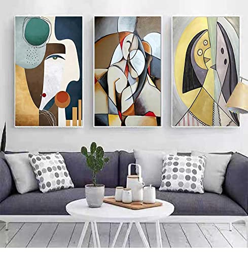 ANFOE Por Picasso Obras de arte famosas Sala de estar Decoración para el hogar Cuadros Pinturas en lienzo HD Póster de pared Pintura abstracta de mujer soñadora 30x50cmx3 sin marco