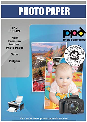 PPD A4 x 50 Hojas Papel Fotográfico Satinado Premium Plus de Alto Gramaje (290 g/m²) Para Impresoras de Inyección de Tinta Inkjet - PPD-124-50