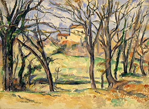 YURKO Foto Lienzo Cuadro Pared Vintage Pinturas famosas Árboles y casas cerca del De Bouffan de Paul Cézanne para la decoración del hogar del dormitorio 60x90cm