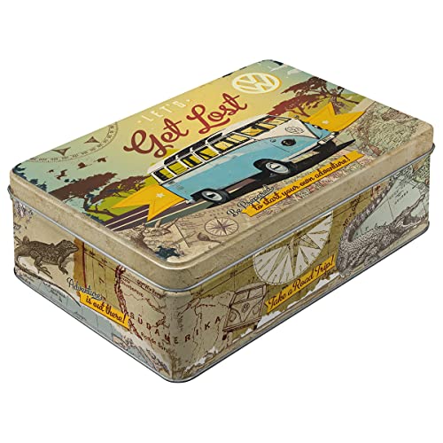 Nostalgic-Art Caja ​Plana de Metal Retro Bulli T1 – Get Lost – Idea de Regalo de Furgoneta Volkswagen, Lata metálica con Tapa, Diseño Vintage, 2,5 l