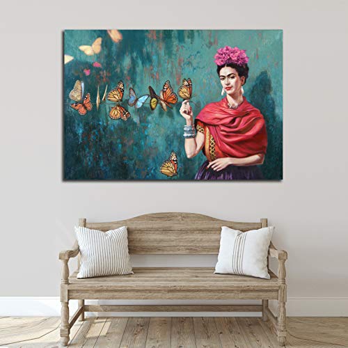 Desconocido Cuadro lienzo Autorretrato Frida Mariposas – Varias medidas - Lienzo de tela bastidor de madera de 3 cm - Impresion alta resolucion (120, 82)