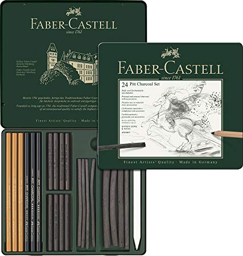 Faber-Castell 112978 - Estuche de metal con 24 piezas de carbón