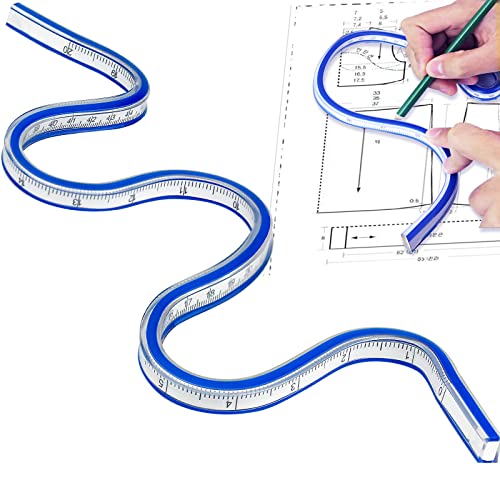 iYinJuan Regla flexible, 50 cm regla de PVC, regla curva curvable claramente flexible curva, regla de serpiente de plástico de doble cara para oficina, escuela, dibujo técnico, carpintería, azul