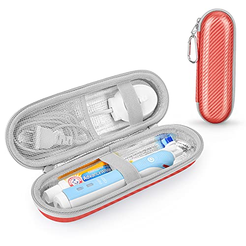 Estuche de viaje de cepillo de dientes eléctrico para Braun Oral B/Oral-B Pro/Sonicare con espacio de almacenamiento para accesorios, rígido, color rojo coral