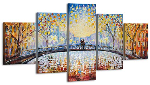 YS-Art Premium | Set | Cuadro pintado a mano | cuadro moderno acrilico| 160x80 cm | lienzo pintado a mano | cuadros dormitories | único | multicolor | 5 partes | M005