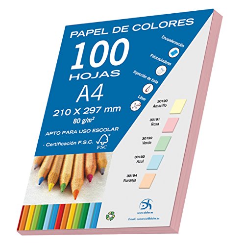 Dohe 30191 - Pack de 100 papeles A4, 80 g., color rosa pastel