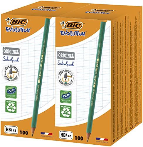 BIC Evolution Original Schoolpack, HB lápices de grafito, óptimo para material escolar, gris, 2 cajas de 100