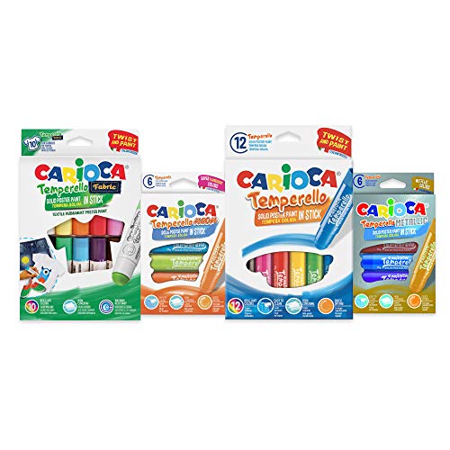 Carioca Set Temperello | Kit Témperas Sólidas en Barra para Niños y Niñas para Dibujar y Colorear sobre Papel, Cartulinas, Madera y Tejidos, Colores Surtidos 34 Uds