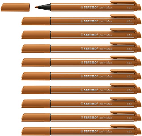 STABILO pointMax - Bolígrafo de punta de nailon (10 unidades), color ocre oscuro