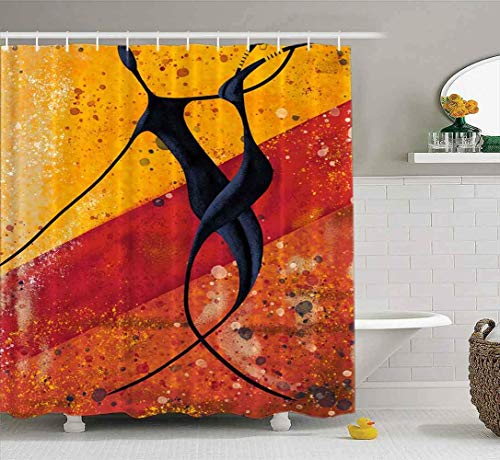 Cortina de ducha, cortina de ducha transparente, linda cortina de ducha Pareja africana baila el suelo Pintura digital Lienzo Juego de baño con ganchos Cortina de ducha de baño Cortina de ducha pequeñ