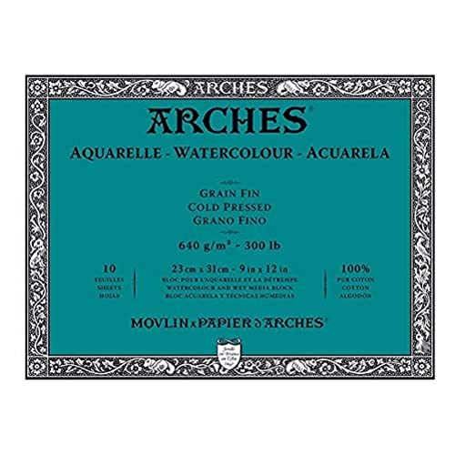 Arches Aquarelle 100% Fino 640g Bloc Encolado 4L 23x31 10 hojas Blanco Natural