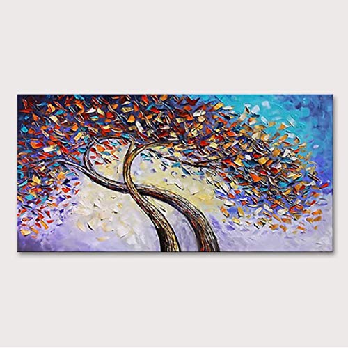 Pintura Al Óleo Pintada A Mano,Arte pintado a mano abstracto pared arte pintura al óleo sobre lienzo abstracto árbol de color óleo pintura de la sala de estar, como se muestra,110×220cm unfra