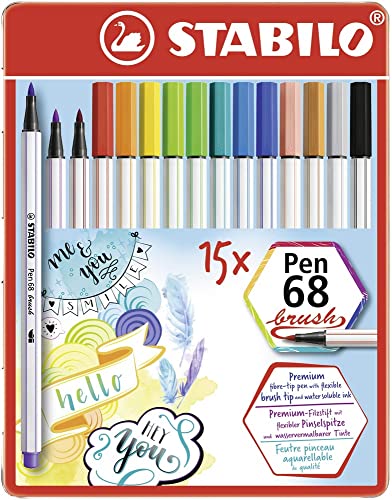 STABILO Rotulador punta de pincel Pen 68 brush - Estuche con 15 colores