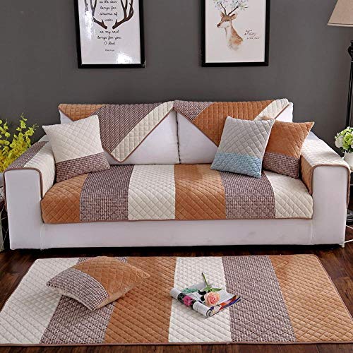 Suuki vidalce Fundas Sofa,Funda de sofá de Cuero de 2/3/4 plazas,Funda de Asiento de sofá de Felpa Corta,cojín de sofá Antideslizante de Invierno,Funda de sofá de Patchwork-café_El 110 * 180cm